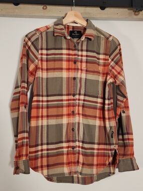 Cotton Wind River Plaid Button-Up Shirt in Orange and Olive - Women's Top